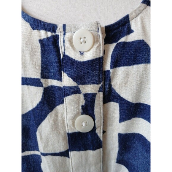 Sonoma Womens Blouse Large Linen Blend Blue Beige Sleeveless Coastal Beach - Picture 8 of 14